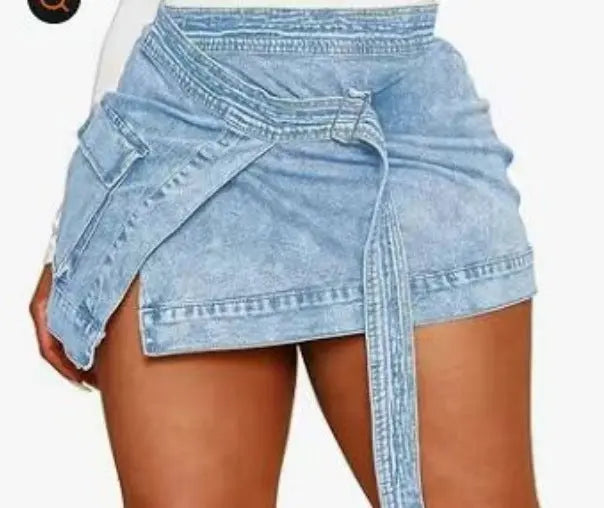 Irregular Lace-up Denim Skirt - Thee Plug $top