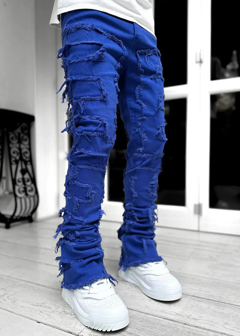 Patched Fit Stacked Jeans - Thee Plug $top