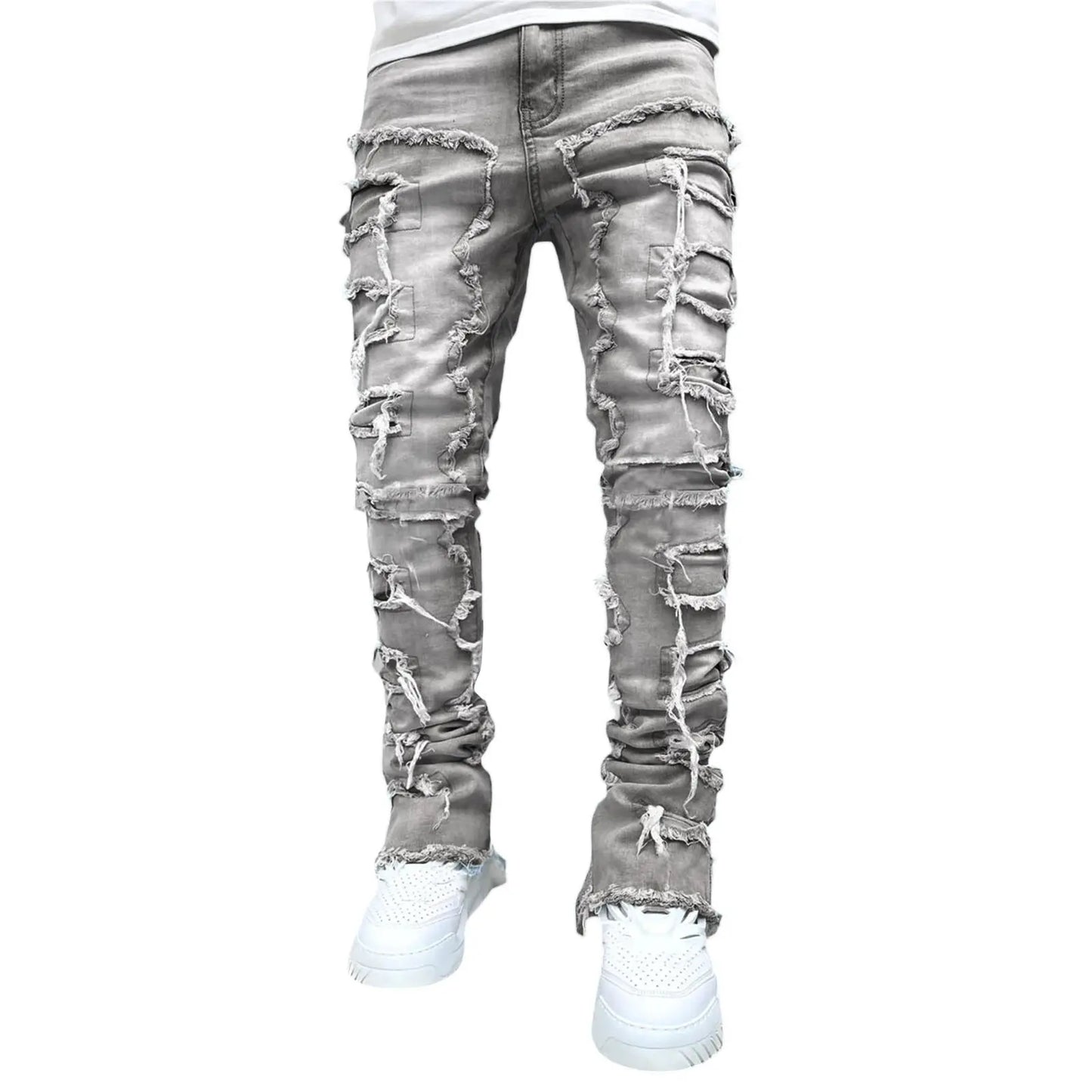 Patched Fit Stacked Jeans - Thee Plug $top