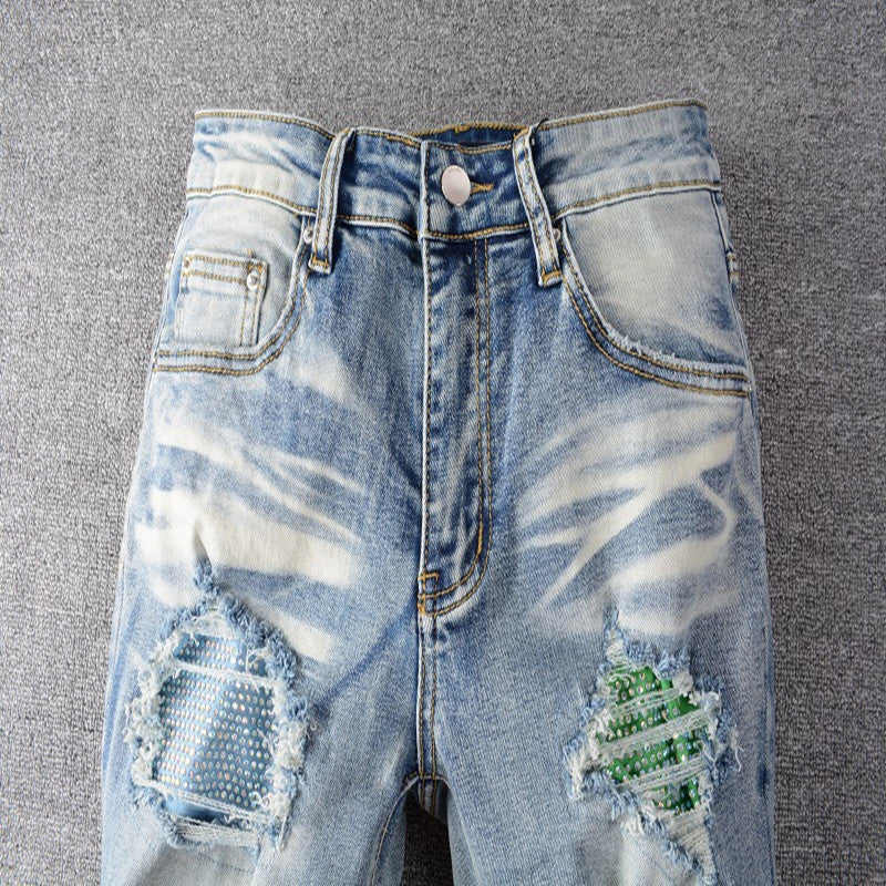 Tear Studded Denim Jeans