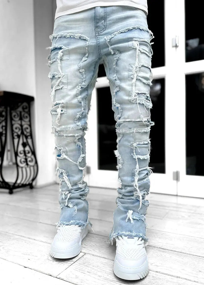 Patched Fit Stacked Jeans - Thee Plug $top