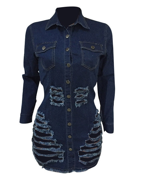 Shredded Casual Denim Dress