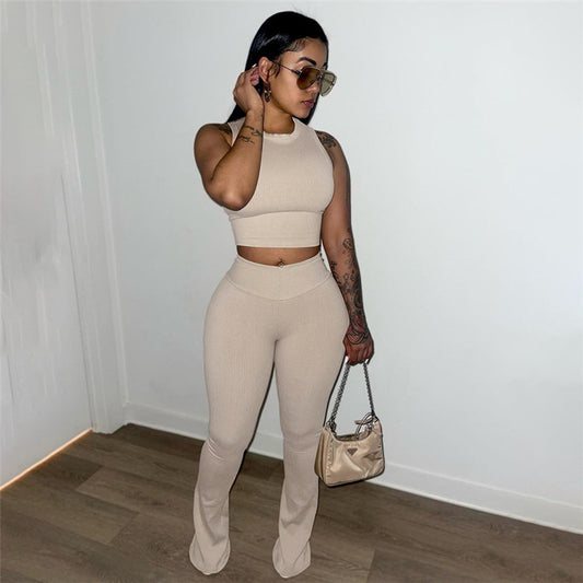 Casual Sexy Fitted Top w/ High Waist Slimming Pants Outfit