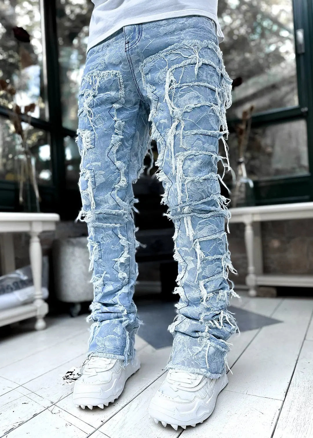 Patched Fit Stacked Jeans - Thee Plug $top