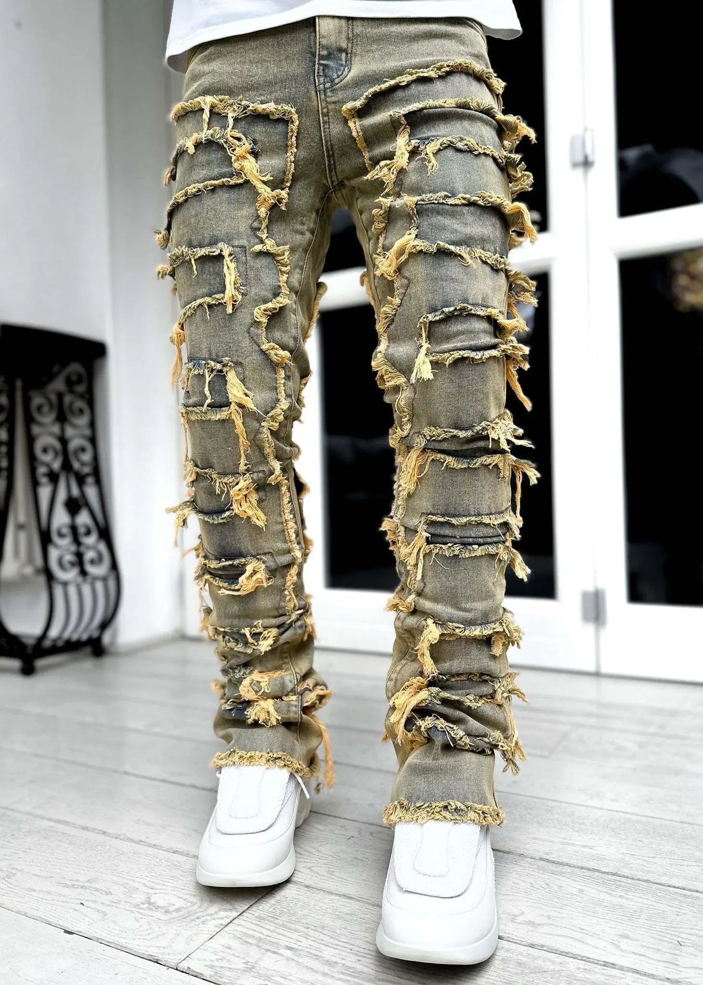 Patched Fit Stacked Jeans - Thee Plug $top