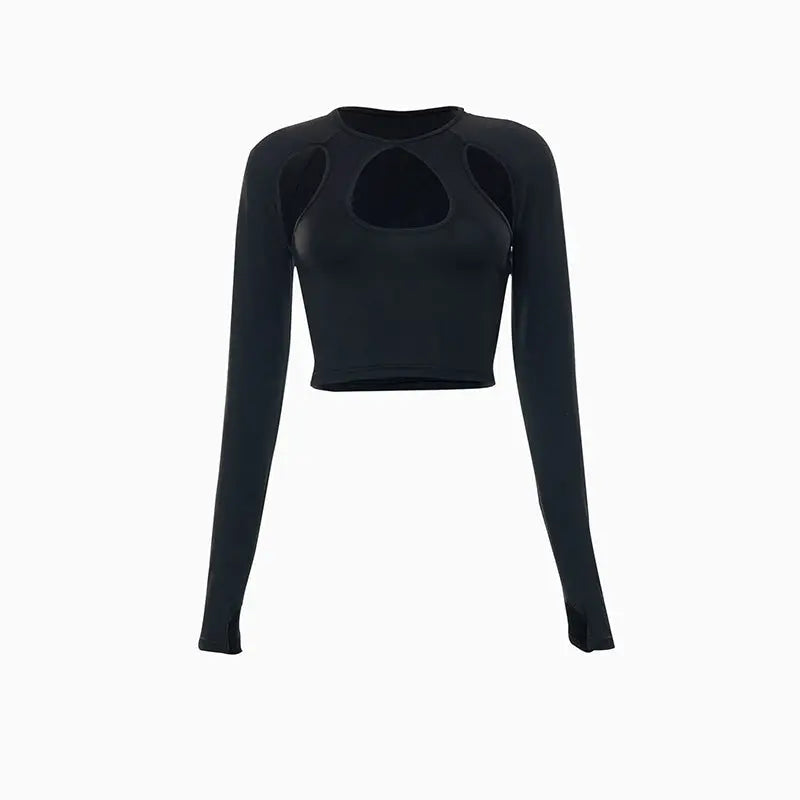 Round Neck Long Sleeve Cut Out Crop Top - Thee Plug $top