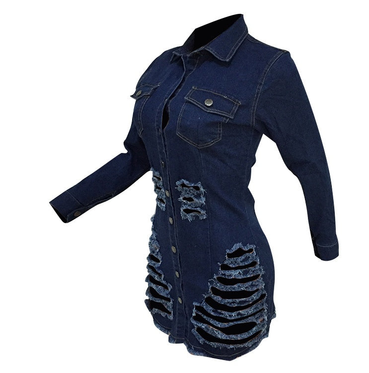 Shredded Casual Denim Dress