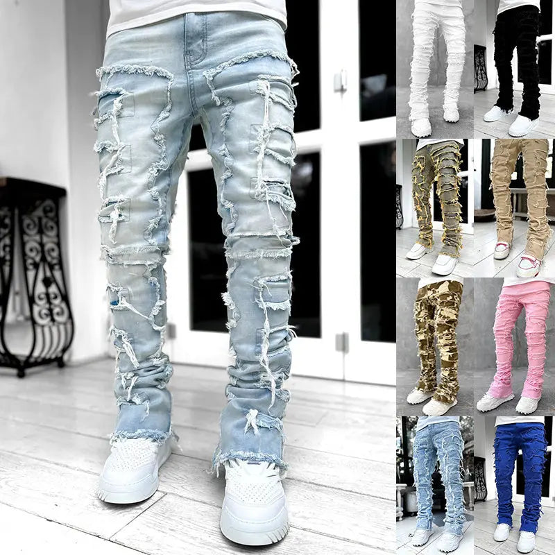 Patched Fit Stacked Jeans - Thee Plug $top