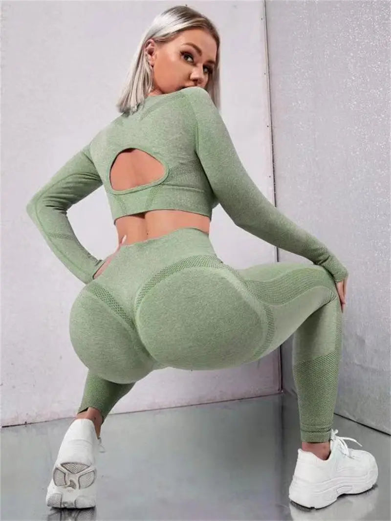 2-Piece Sports Suits: Long Sleeve Top and Butt Lifting Leggings - Thee Plug $top