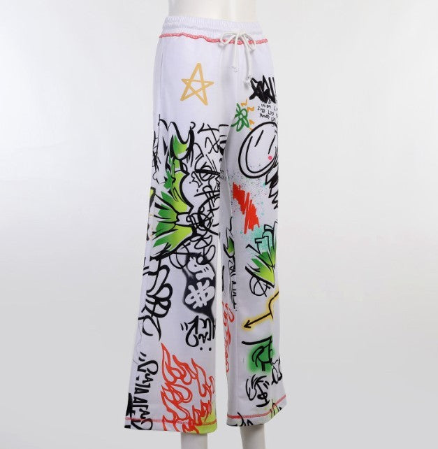 Spray Paint Printed High Waist Streetwear Pants