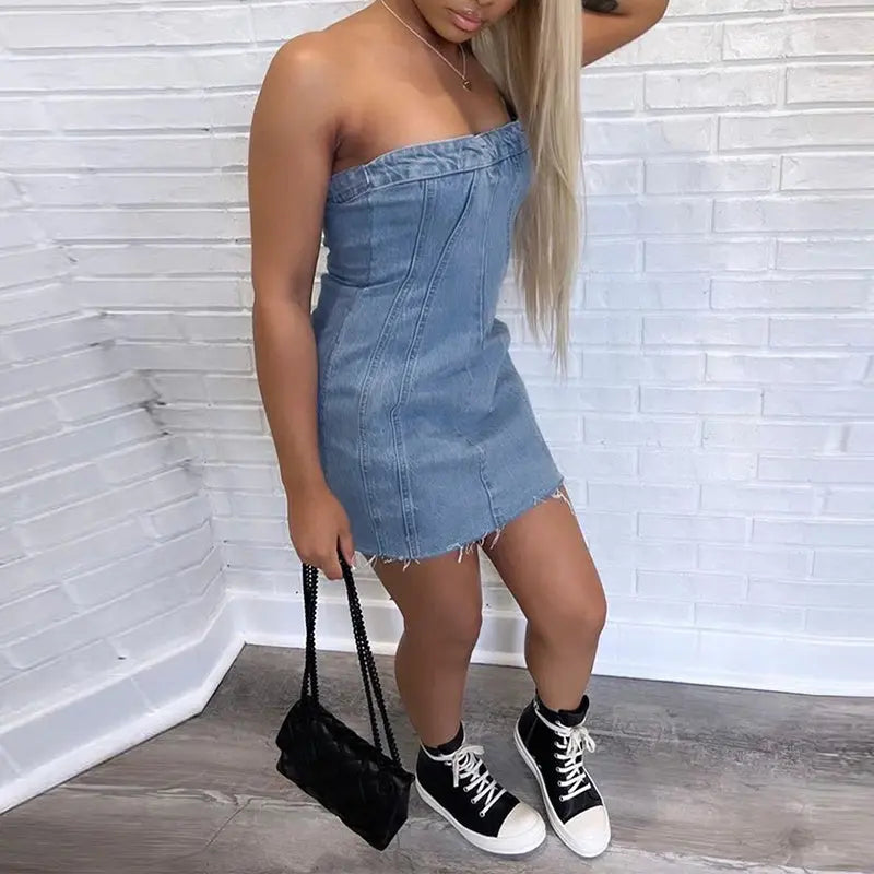 Tube Denim Dress - Thee Plug $top