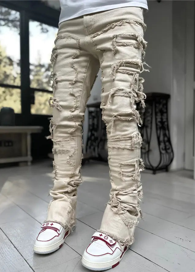 Patched Fit Stacked Jeans - Thee Plug $top