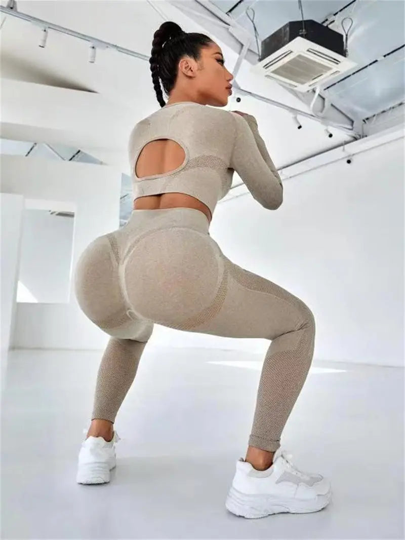 2-Piece Sports Suits: Long Sleeve Top and Butt Lifting Leggings - Thee Plug $top