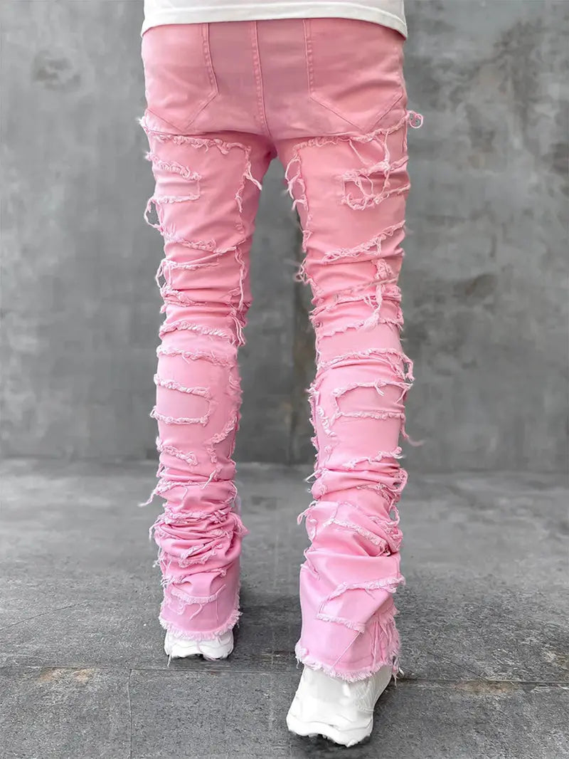 Patched Fit Stacked Jeans - Thee Plug $top