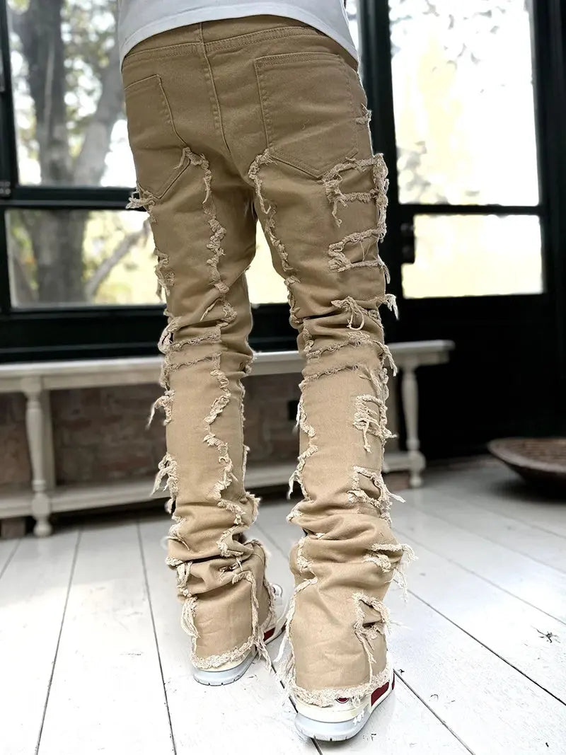 Patched Fit Stacked Jeans - Thee Plug $top